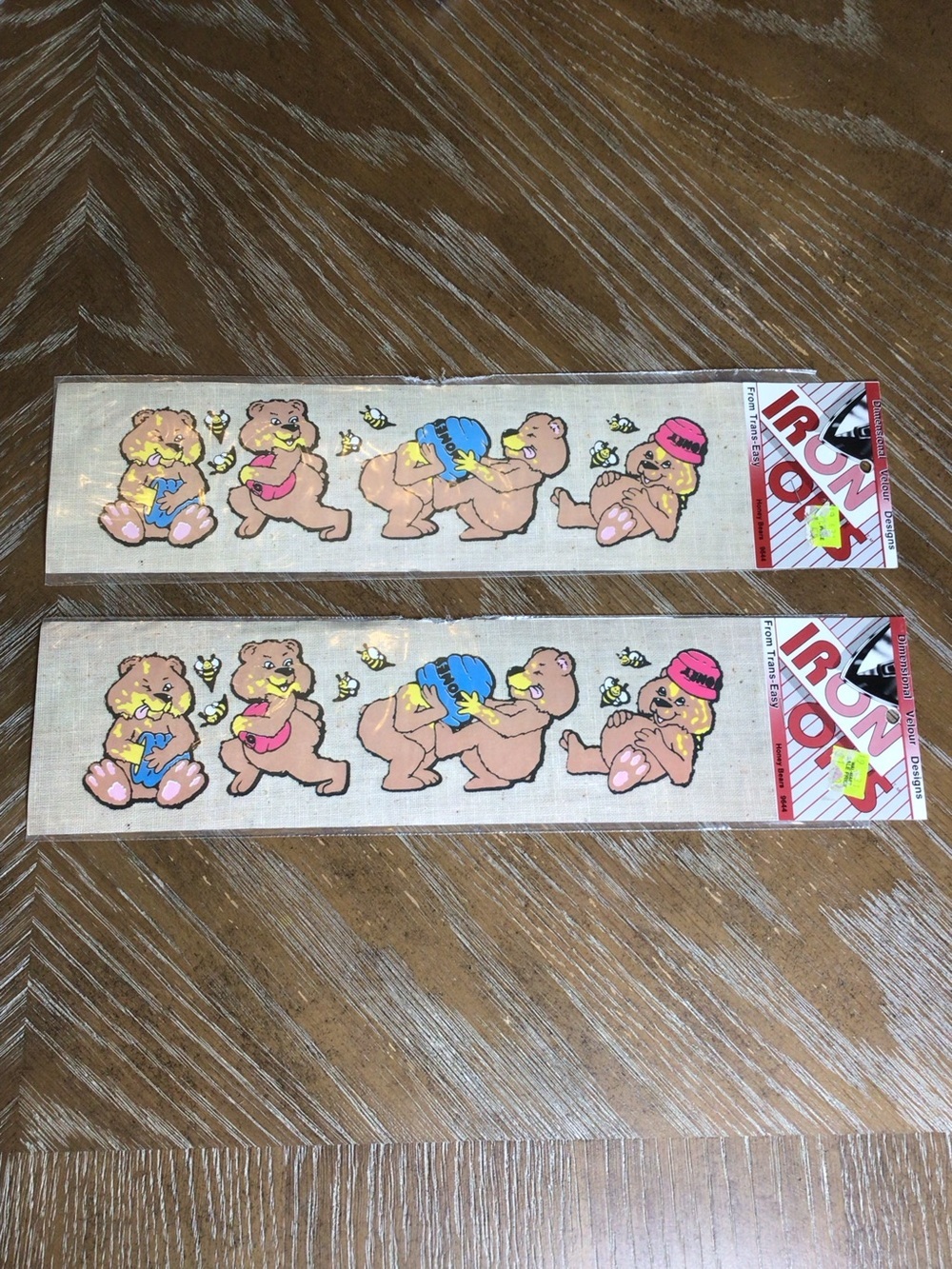 2pc Vintage Trans-Easy Honey Bears Velour Iron On Transfers Teddy Bear NOS